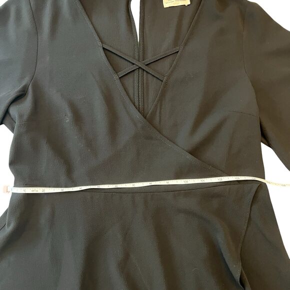 Pins and Needles Faux Wrap Dress Black Medium Silky Flowy Goth Minimalist Sexy - Picture 7 of 11